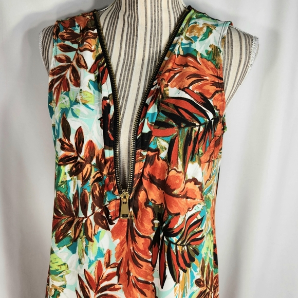 db 1962 NWOT Multicolored Floral Print Zipper Neck Sleeveless Dress Size Medium - Picture 4 of 11